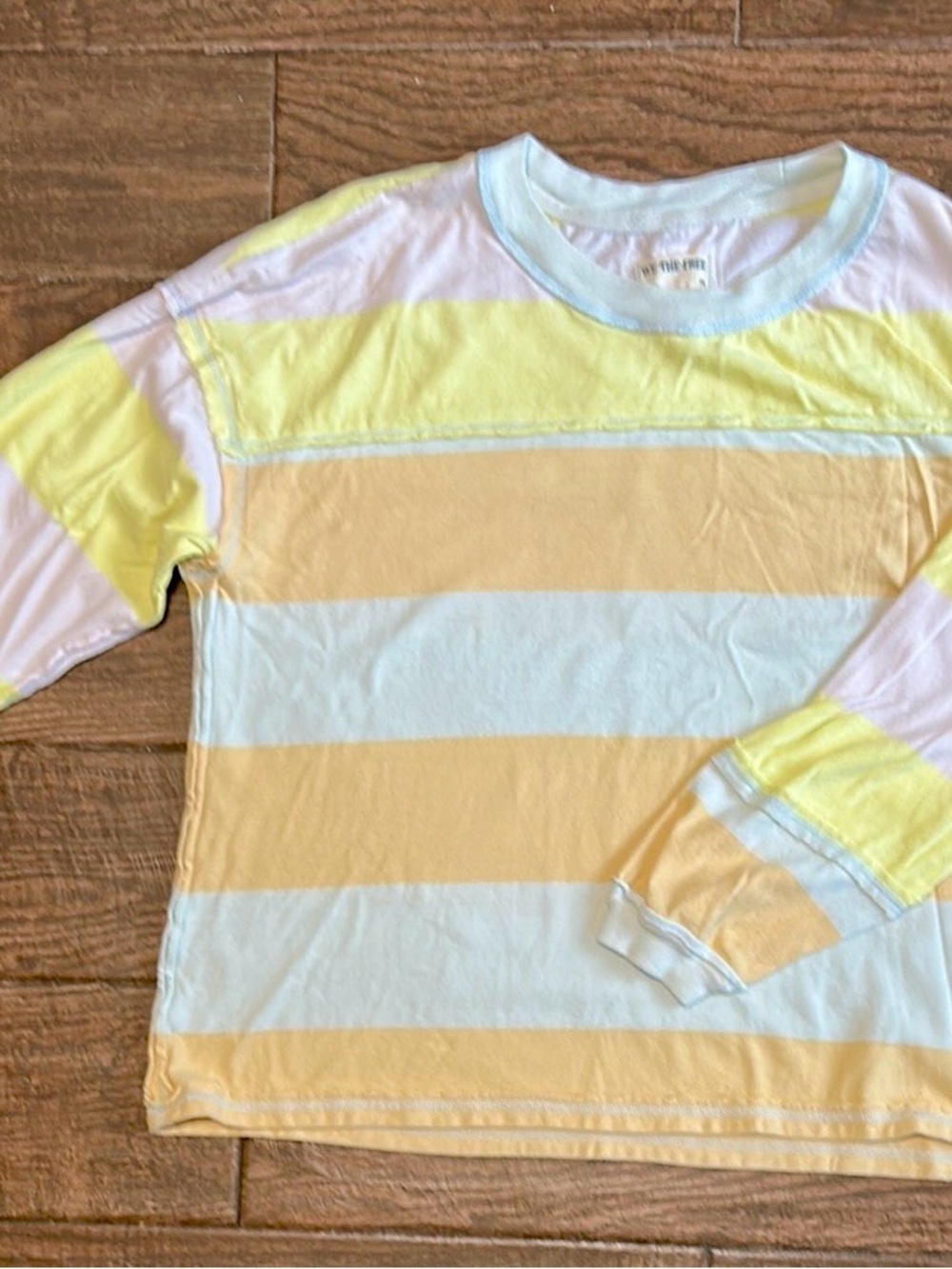 We The Free Pastel Stripe Long Sleeve Tee in Yellow, White & Light Blue